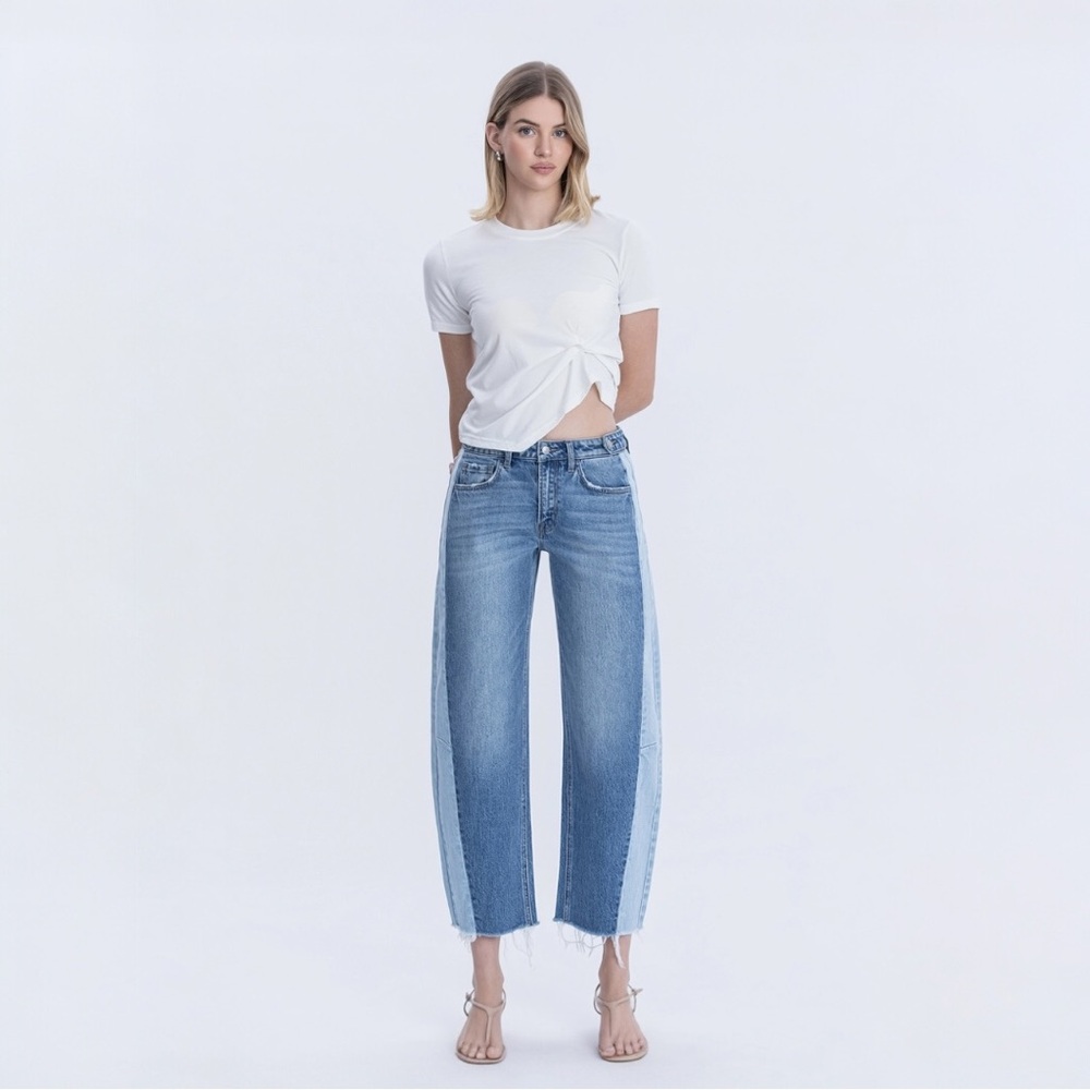 Flying Monkey High Rise Two Tone Barrel Leg Jeans - Picture 4 of 9